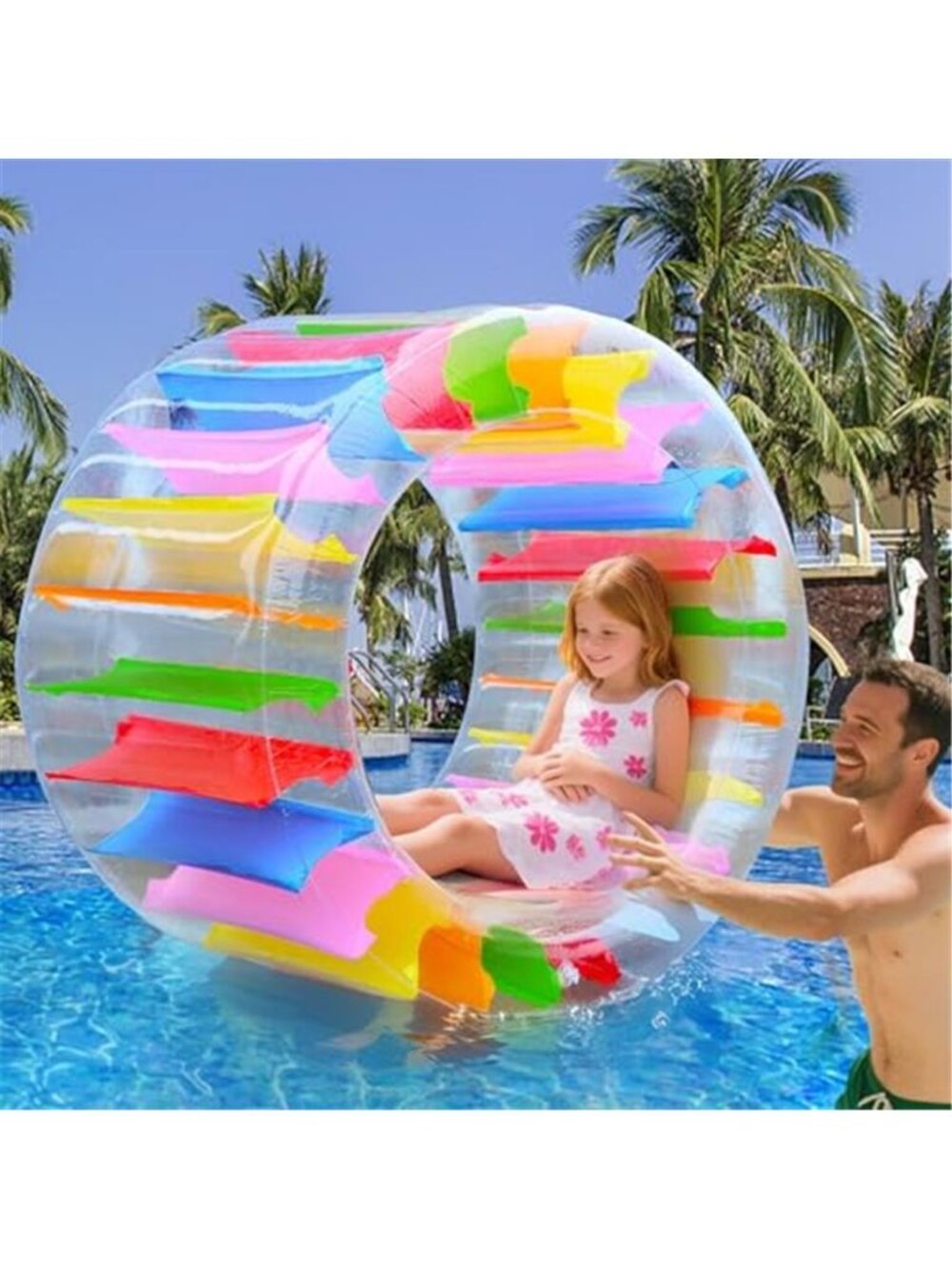Zcaukya 65"/47" Giant Inflatable Wheel Roller, Colorful Water Rolling Wheel